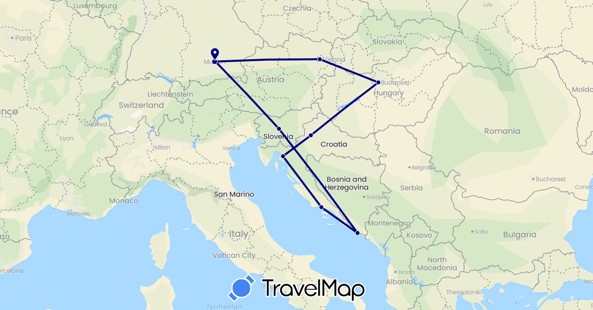 TravelMap itinerary: driving in Austria, Germany, Croatia, Hungary, Slovenia (Europe)